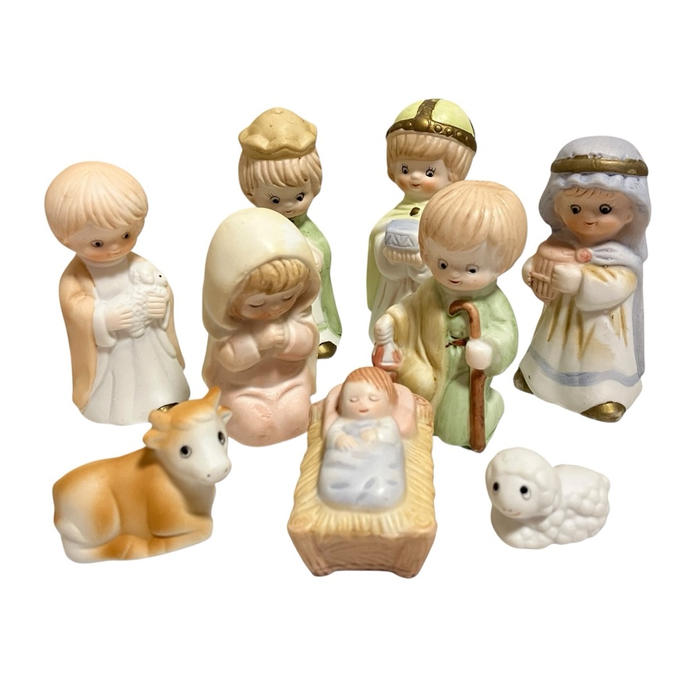 Vintage Children’s Christmas Nativity Porcelain Set of 9